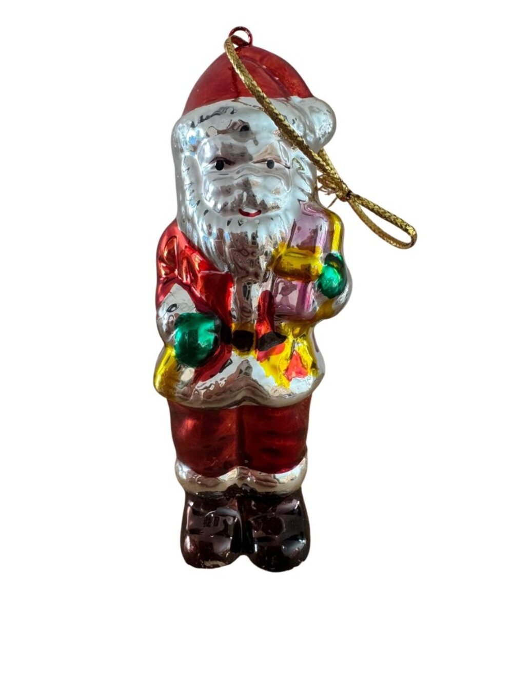 Vintage Glass Santa Claus Christmas Ornament 3.5" Hand-Painted Gold